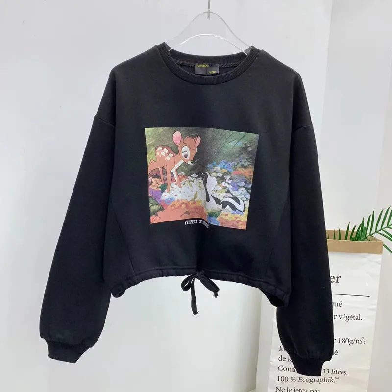 picture color JXYSY, осенне-зимние толстовки, Женская Толстовка kpop high street, винтажный мультяшный олененок, толстовка с капюшоном, женские топы - Цвет: picture color