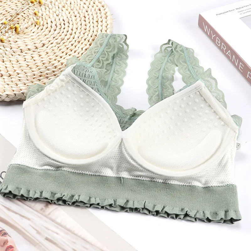 Женский спортивный кружевной бюстгальтер без косточек бесшовный укороченный