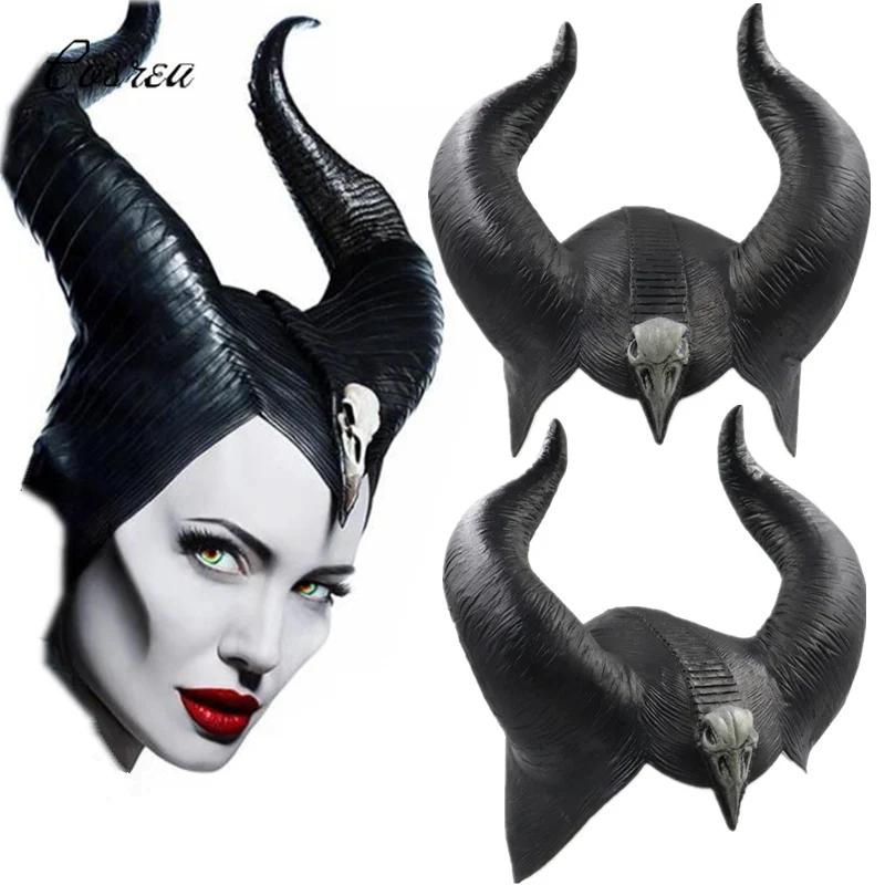 Halloween Frauen Maleficent Kostüm Cosplay Maske Hexenhut schwarz Hörner Maskera 