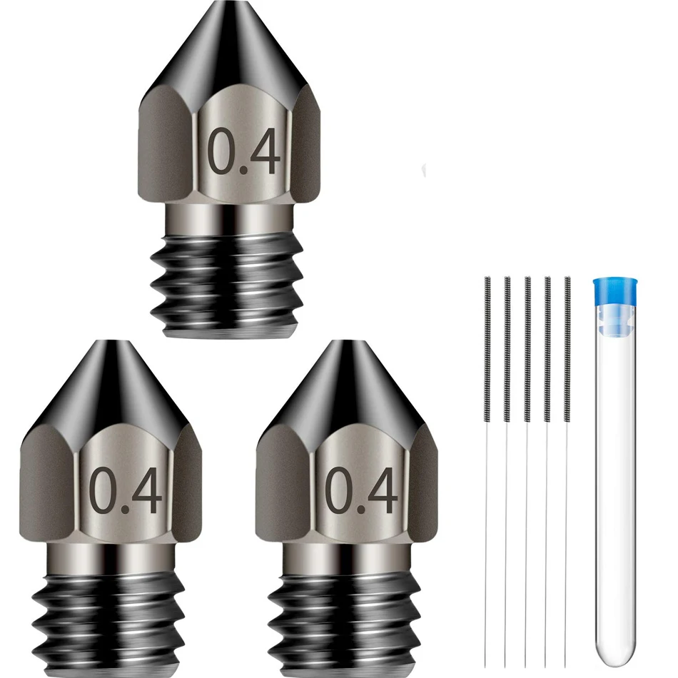 3Pcs 3D Printer Extruder Nozzles 0.4 mm MK8 3D Printer Extruder Hardened Steel Nozzle + 5 Needles for MK8 Creality CR-10