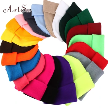 

ArtSu Unisex Beanie Autumn Winter Wool Blends Soft Warm Knitted Cap Men Women SkullCap Hats Gorro Ski Caps 24 Colors ASAS20018