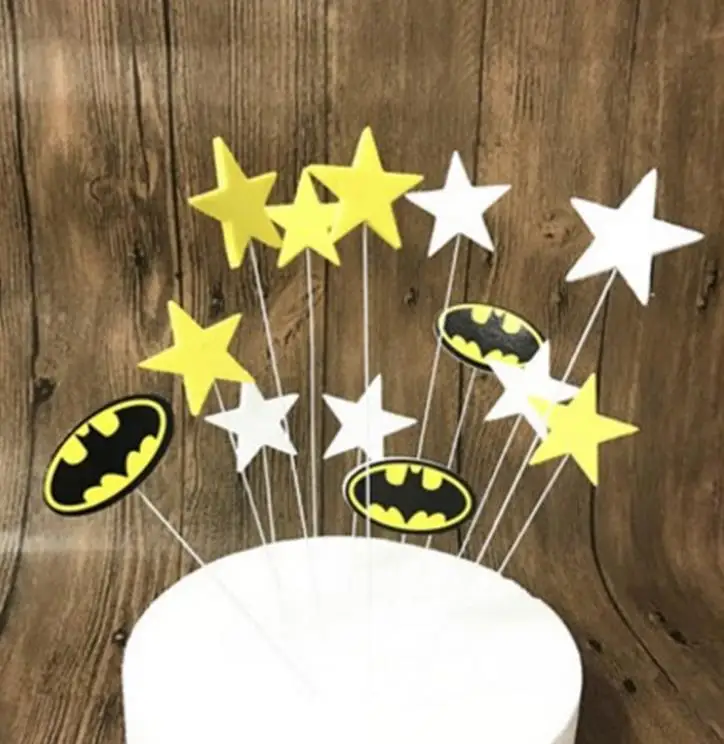 1 компл. Мультфильм супер герой Человек-паук Капитан Америка летучая мышь самолет звезда кекс топперы выбирает губки флаги украшения для торта на день рождения
