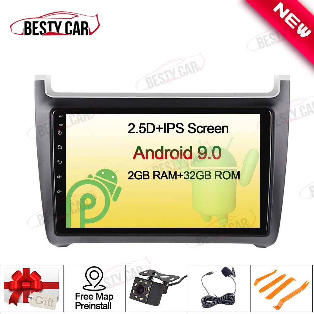 9&quot Android 9.0 Car Multimedia Player Stereo Radio GPS Navigation for VW/Volkswagen Polo 2012-2016 2.5D IPS Touchscreen Head Unit |