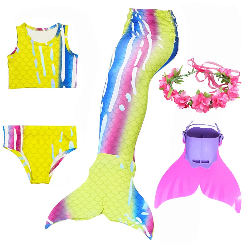 Girls Swimmable Mermaid Tail Costume Cosplay Swimsuit Halloween Dress set with fin Kids Monofin for Swimming Clothes Red Bikini anime halloween costumes