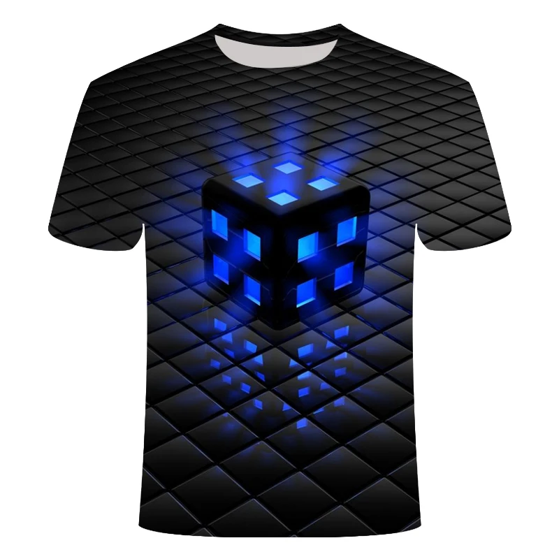 

Dark blue fluorescen t shirt 3d print men's black square t-shirt summer short sleeved shirt irregular men and women T-shirt