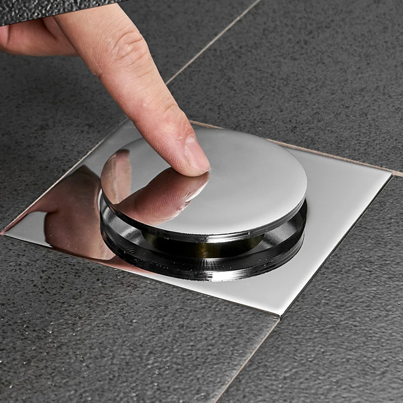 Floor Drain Pop Up Foot Floor Drain Brass Chrome Anti-odor Bath Drains Push Down Deodorization Square Matte Shower Room Cover Plug 10 * 10cm floor drain deodorant floor drain