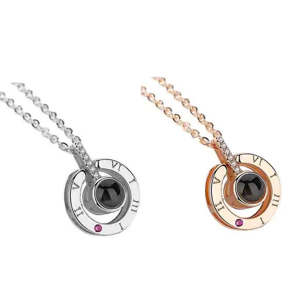 

Alloy Love Pendant 100 Languages I Love You Shaking Sounds with Projection Clavicle Chain Sweater Necklace
