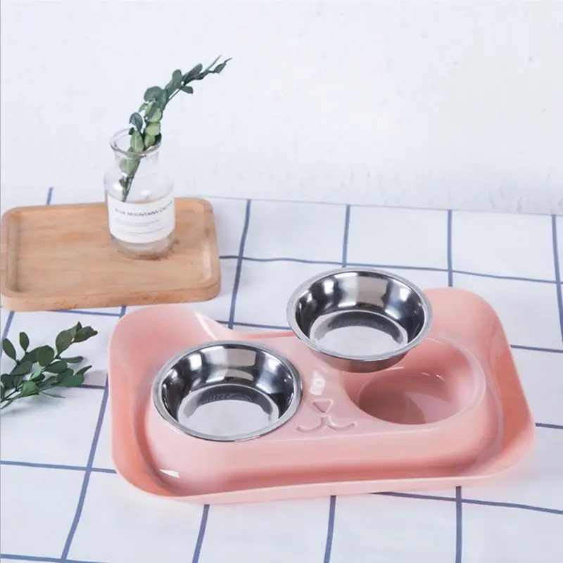 OOTDTY собаки кошки Щенок из нержавеющей стали двойные миски кормушка для домашних животных