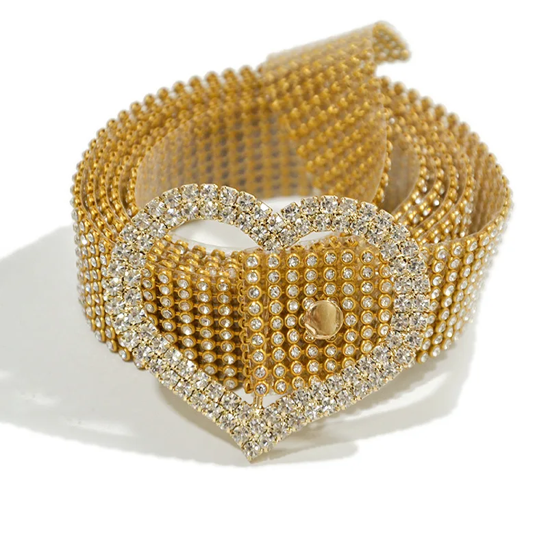 

2019 New Luxury Rhinestone Crystal Diamond Clear PVC Waist Belt Women's Metal Round Circle Heart Buckle Belts for Women Dresses