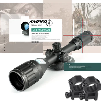 baratas Sniper 3-9x50 Aol Riflescope Visão óptica Tática Tamanho Completo Mil-ponto Rgb Fio Retículo Caça óptica Rifle Scope Ponto Vermelho Vista