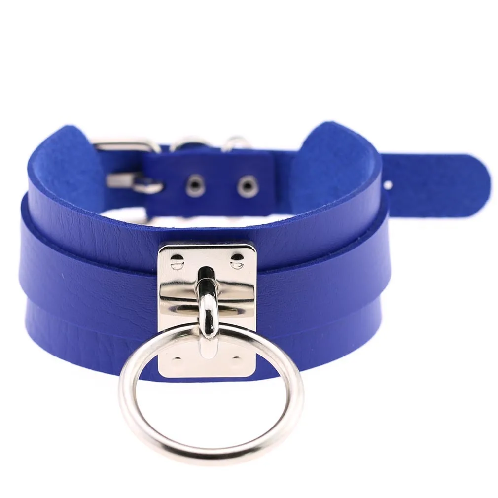 2021 Fashion Punk Blue Leather Choker Necklace Multilayer Heart Round Chocker Sexy Collar E Girl Women Necklace Gothic Jewelry 