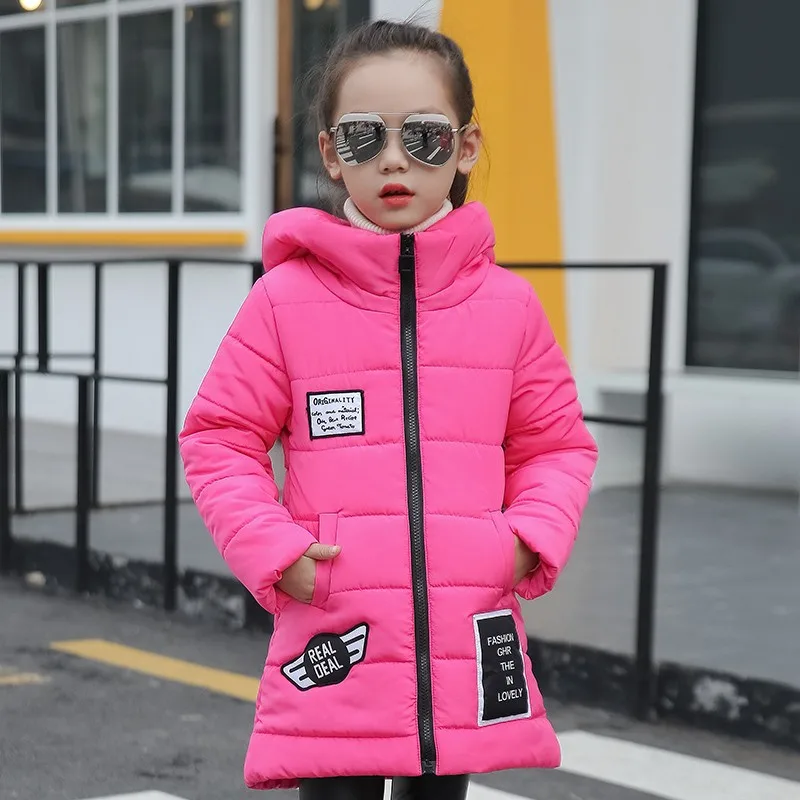 Детские хлопковые куртки-пуховики; зимняя теплая куртка с капюшоном и меховым воротником для девочек; модная утепленная хлопковая верхняя одежда и пальто с цветочным принтом - Цвет: B2