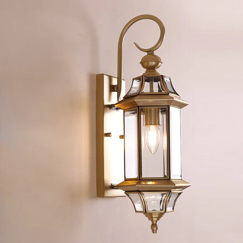 

European copper wall lamp outdoor waterproof wall lamp LED American aisle corridor balcony light garden terrace lighting