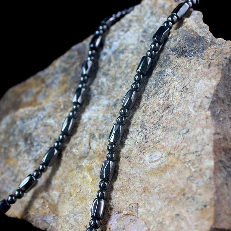Magnetic Hematite Faceted Drum Beads Natural Stone Beaded Necklace for Women and Men Jewelry Handmade HN024