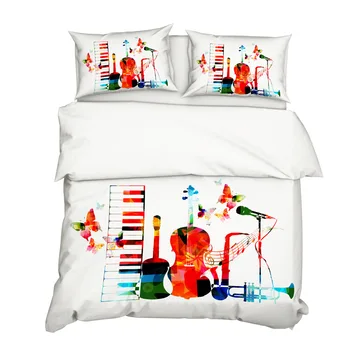 

Lychee 3D Musical Note Printed Bedding Set Polyester Pillowcase Duvet Cover Sets 3pcs Home Textile Family Bed Sets