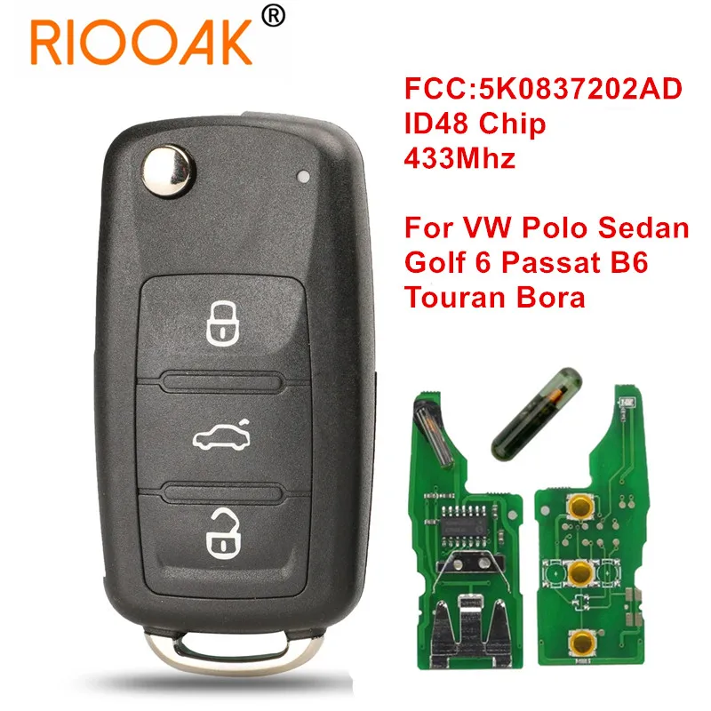 Пульт дистанционного управления для VW Polo Sedan Golf 6 Passat B6 Volkswagen Touran Bora 5K0837202AD 434 МГц |