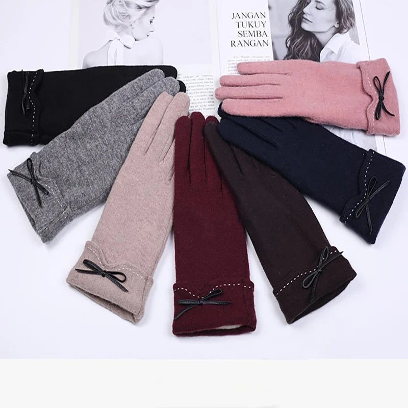 winter wool gloves for women warm plus velvet thickening riding touch screen gloves female long mittens cashmere gloves