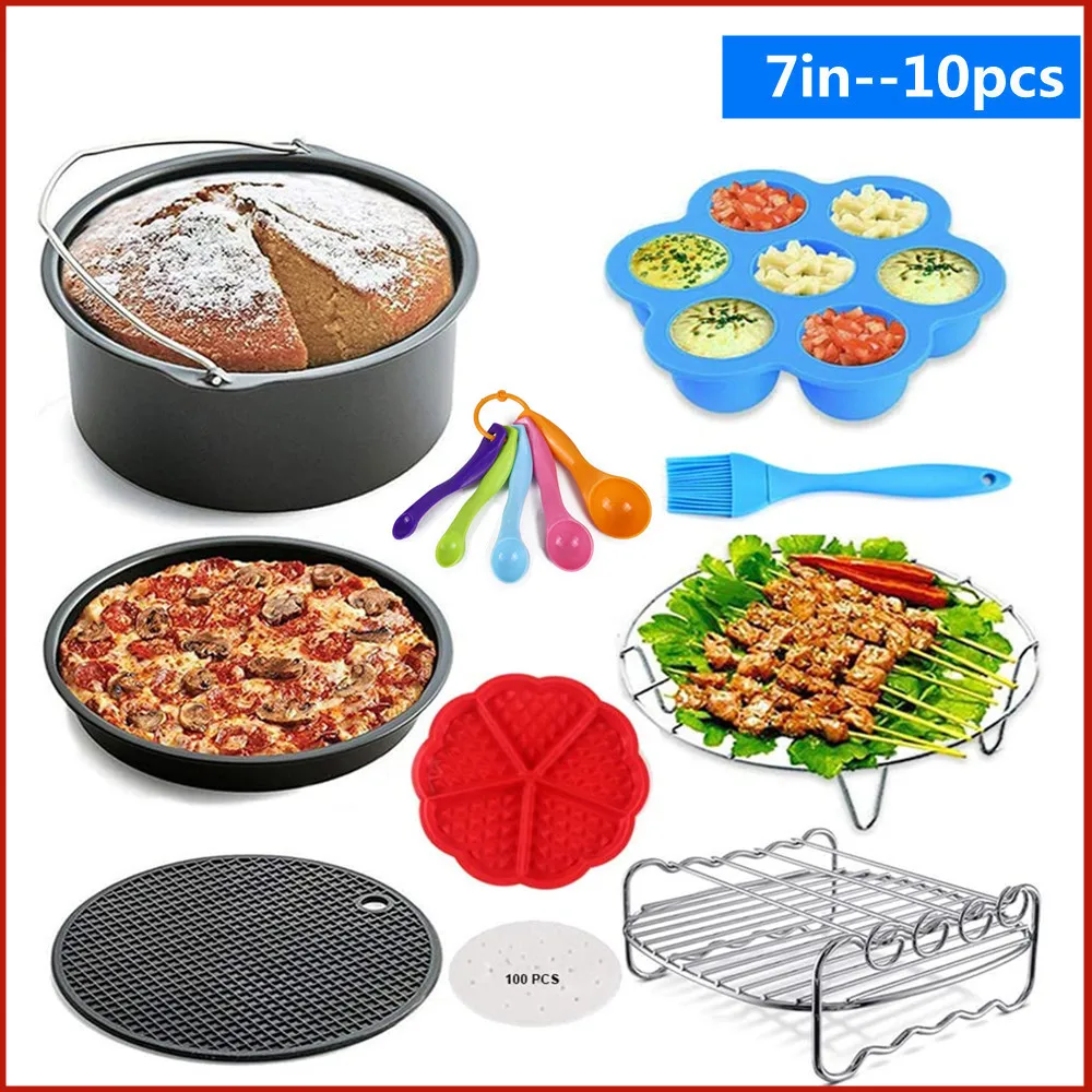 12pcs/set 7 Inch / 8 Inch Air Fryer Accessories 3.7 - 6.8qt All Airfryer  Baking Basket Pizza Plate Grill Pot Kitchen Cooking - Air Fryers -  AliExpress