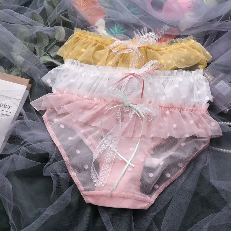 SP&ampCITY Sweet Girl Dot Lace Women Underpants Cute Ruffle Transparent Panties Sex String Soft Seamless Briefs Mesh Lingerie | Женская