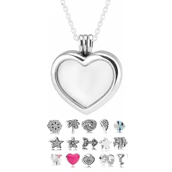 

8 Types Heart Shape Open Floating Locket Necklaces & Pendants with 3pcs Small Petites 925 Sterling Silver Necklaces Jewelry DIY