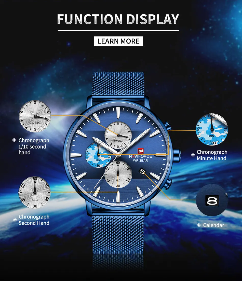 NAVIFORCE Лидирующий бренд Роскошные мужские часы ультра тонкий хронограф дат наручные часы мужские сетчатый ремешок кварцевые часы в стиле кэжуал reloj hombre