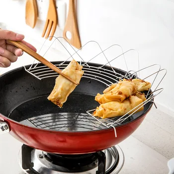 

Stainless Steel Frying Pan Oil Drain Rack Heat Insulation Household Cooking Tools Semi-circular Folding Frying Steamer Filter