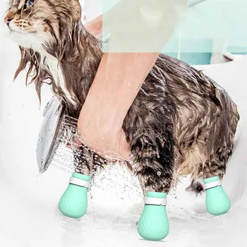 

Cat Foot Shoes 4PC Anti-Scratch Silicone Pet Claws Covers For Bathing Shaving Adjustable Cats Feet Claw cover Protective Boots