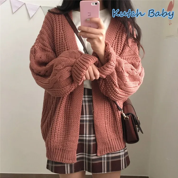 Kutch baby, свободный Женский вязаный кардиган, большой рукав-фонарик, вязаная крючком рубашка, осенне-зимний женский вязаный кардиган, пальто