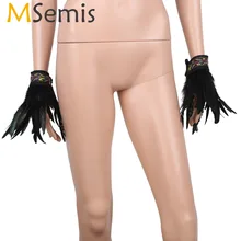 Натуральный Крашеный настоящий петух перо epoulet наручные манжеты фиксатор для плеча воротник с Ленточные Галстуки для игры вечерние костюмы на Хэллоуин