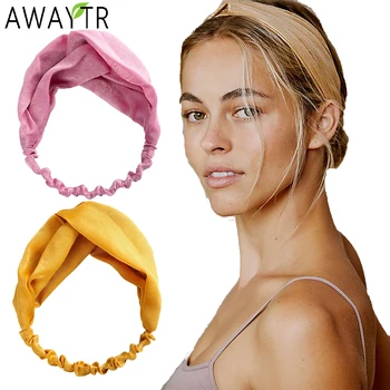 

AWAYTR Bohemian Style Hairbands Headbands Women Retro Solid Cross Knot Turban Bandage Bandanas Women Hair Accessories Headdress