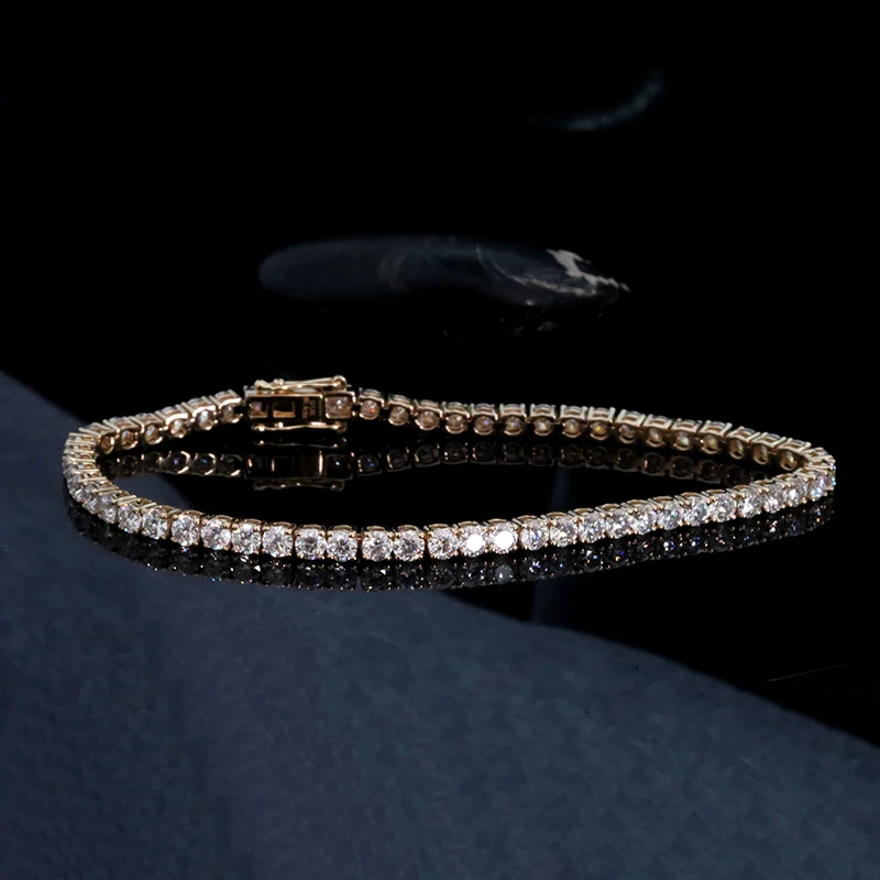 AEAW Solid 14K желтое золото DF 3 мм Moissanite лабораторный алмаз свадебный ободок браслет для женщин день рождения ювелирные изделия подарок
