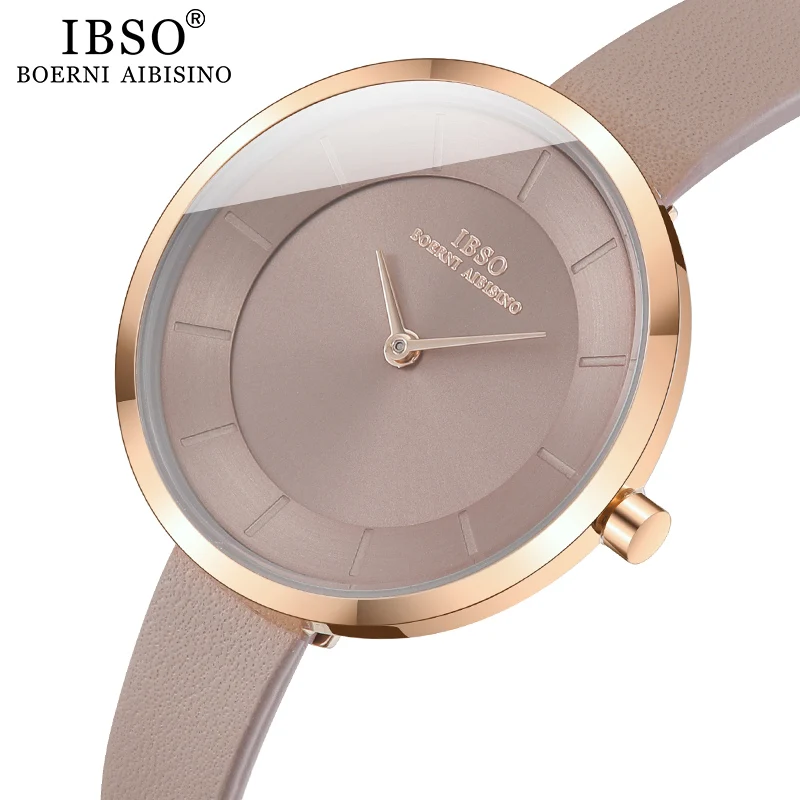 IBSO Women's Quartz Watch Simple Waterproof Clock Hours Fashion Montre Femme Ladies Quartz Leather Waterproof Wristwatch