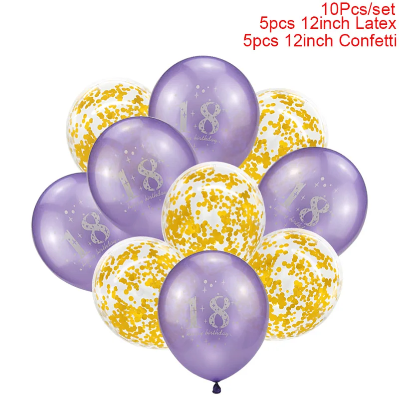Воздушные шары золотые и черные 18 украшения на день рождения 18 день рождения латексные конфетти шары для 18 лет декоративные шары 6XN - Цвет: purple and gold
