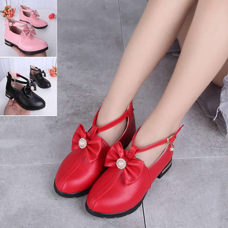 Bowtie Rhinestone Girls Princess Shoes Patent Leather Girls Kids Shoes for Dance Party Child Girl Single Shoe