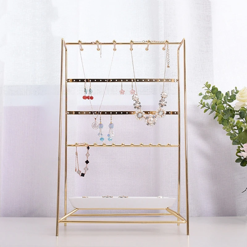 

Hot Sale Metal Electroplating Earrings Pendant Chain Display Frame Jewelry Display Holder Ring Earrings Display Tray