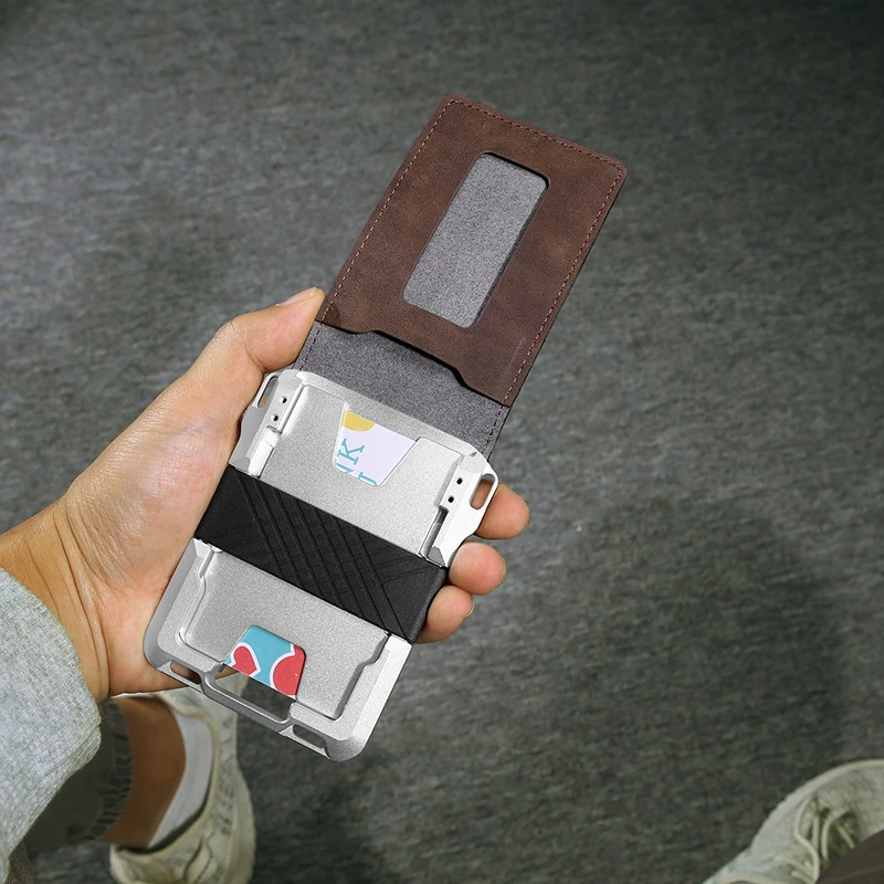 DIENQI Metal Card Holder RFID Protected Men Credit Card Coin Bag Key Purse High Quality PU Leather Minimalist Wallet Card Pocket