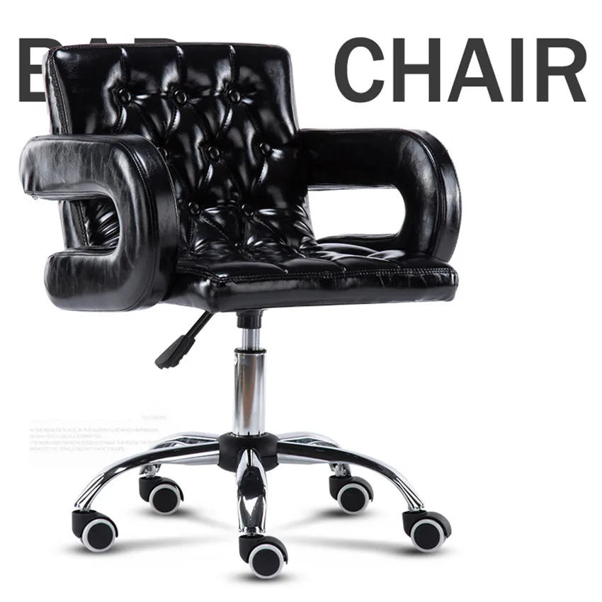wheel leg Black Модная Современная барная стойка стул из искусственной кожи мягкая губка сиденье Высокая подножка подъемный поворотный стул со спинкой и подлокотником - Цвет: wheel leg Black