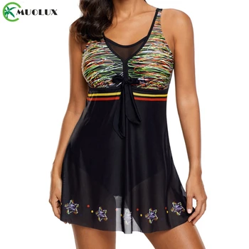 

MUOLUX Monokini Swimsuit Tankini Swimwear Women Large size One Piece Women Plus Size Push up Mesh Bathing suit Skirt Beach Dress