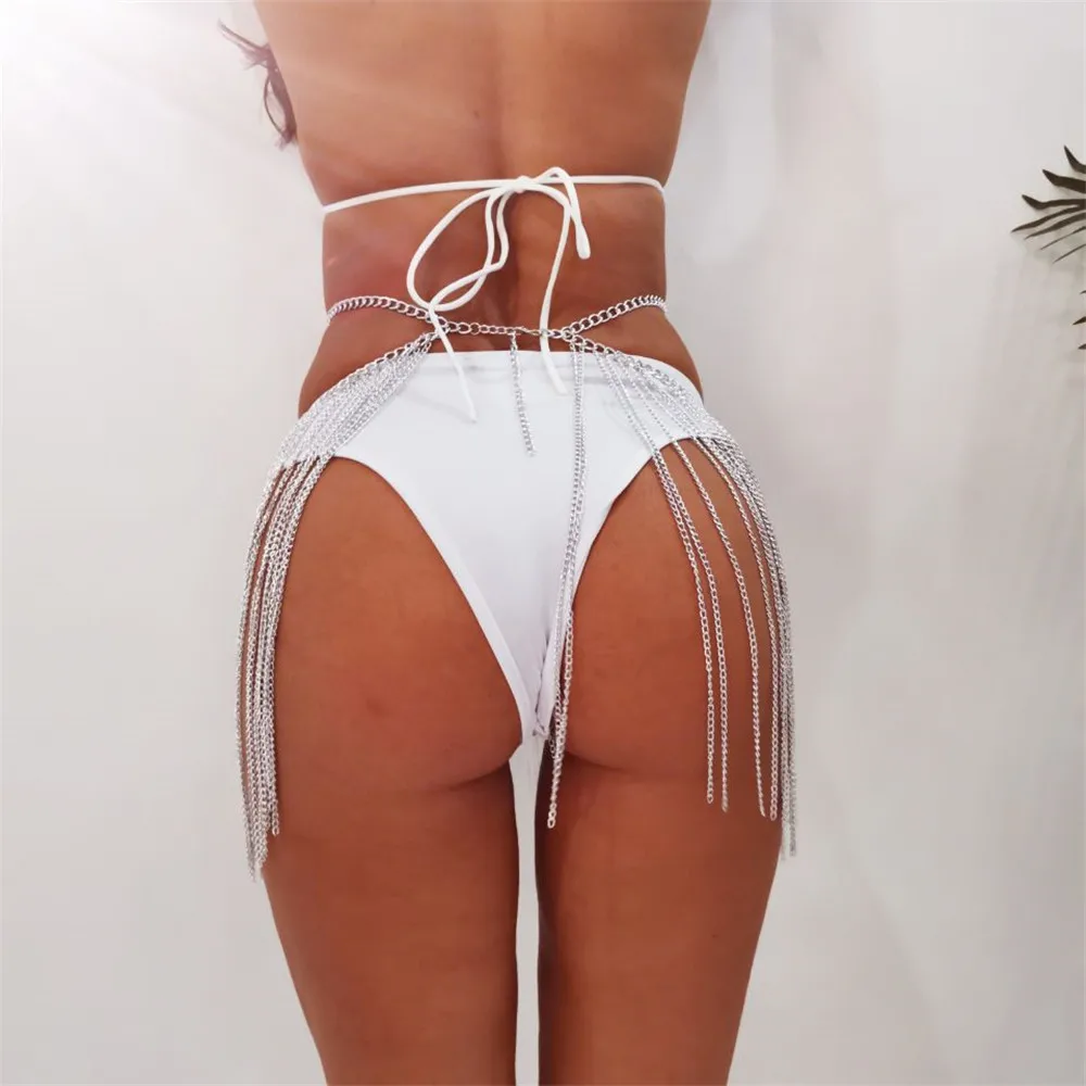 European WIde Tassel Waist Chain Handmade Metal Mini Skirt Summer Beach Bikini Crops Metallic Fringe Sexy Skirt Body Chain