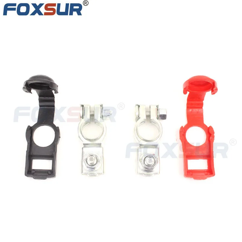 FOXSUR 2 pair 100A Insulative Battery Terminal clamp Connector 12V Car Battery Isolative Terminal with Thick Plastic case