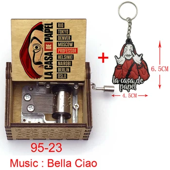 

Holiday Gift Decoration Keychain Money Heist La Casa De Papel Theme Song Bella Ciao Movement Wooden Music Box Accessories