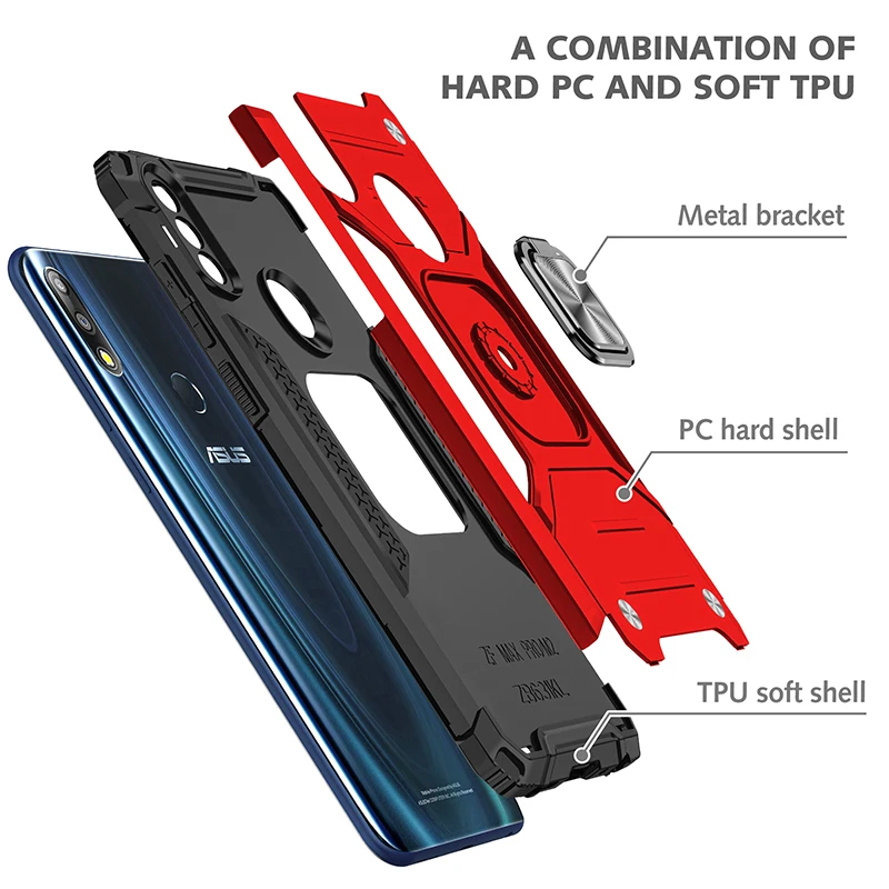 Magnetic Metal Finger Ring Stand Armor Shockproof Case For ASUS Zenfone Max Pro M1 ZB601KL ZB602KL Max Pro M2 ZB631KL ZB633KL personalised flip phone case