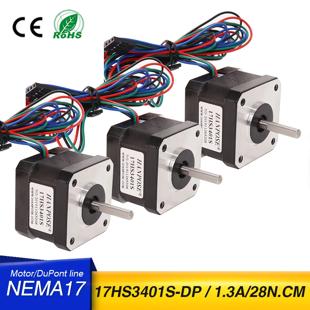 

3PCS 2 Phase 4-Lead17HS3401S-1MD 1.3A 1m Cable For CNC Laser 3D Printer 1.8 Degree Nema 17 Stepper Motor