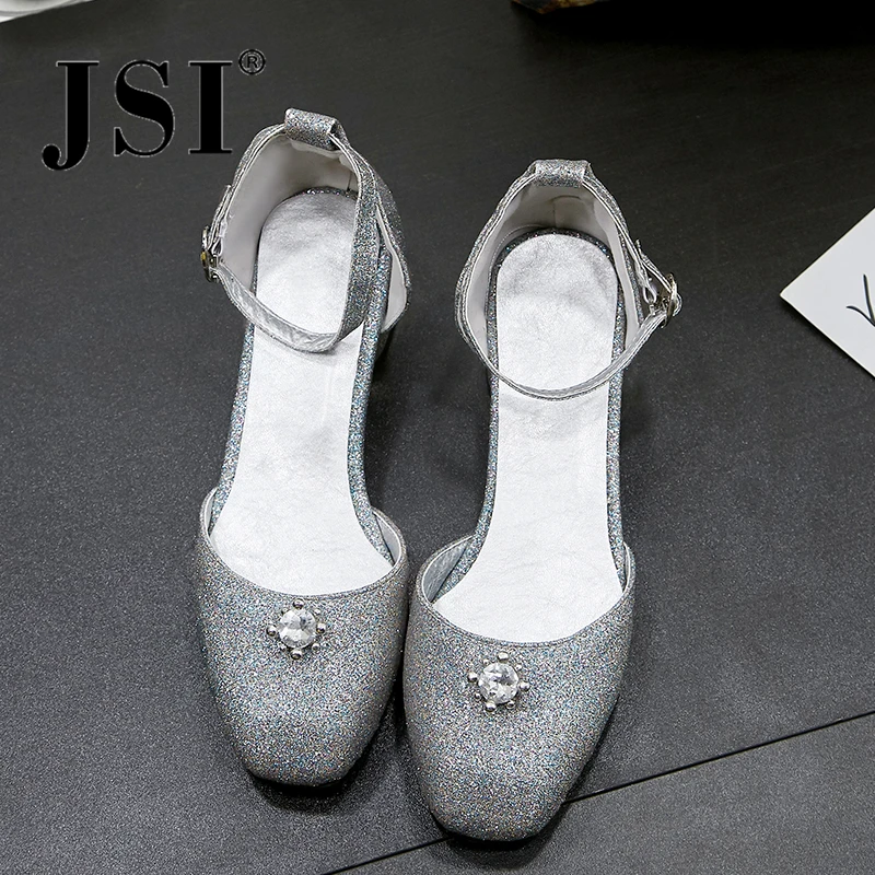 

JSI Women Shoes Square Heel Med Heel Square Toe Ladies Shoes Microfiber Buckle Pumps Spring Autumn Bling Basic Women Pumps je93