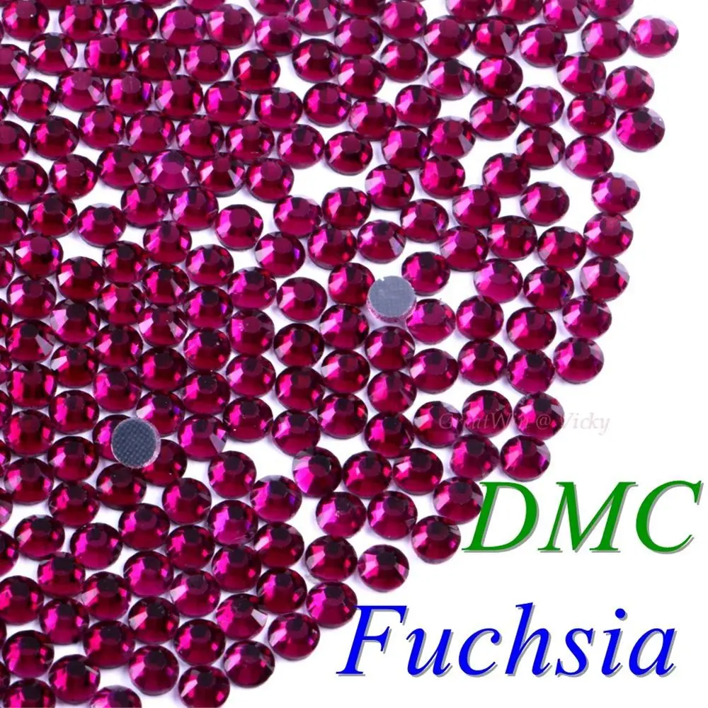 Стразы DMC для горячей фиксации всех цветов, SS6, SS10, SS16, SS20, SS30, стеклянные кристаллы, камни для горячей фиксации, приклеиваемые утюгом с плоским основанием - Цвет: Fuchsia