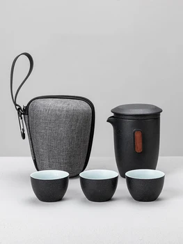 

LUWU black ceramic teapot with 3 cups a tea sets portable travel tea sets drinkware