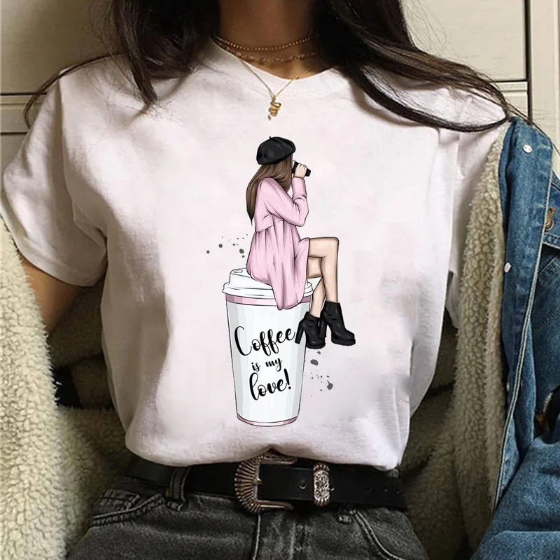 Fashion Women T Shirt Coffee Time and Girl Printed T Shirt Female Summer Casual Tops Tee 90s Girls Harajuku Cute Women T-shirts sport t shirt