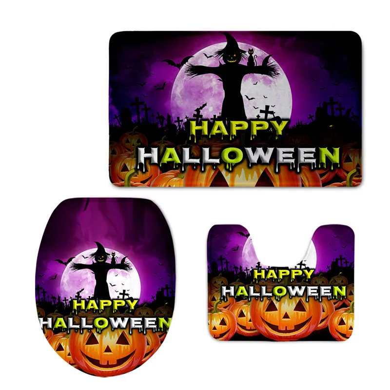 HUGSIDEA 3 шт Hollween тема фланелевая крышка для унитаза ковры мягкая теплая крышка для унитаза Противоскользящий пьедестал коврик коврики для ванной комнаты - Цвет: CC3951CP