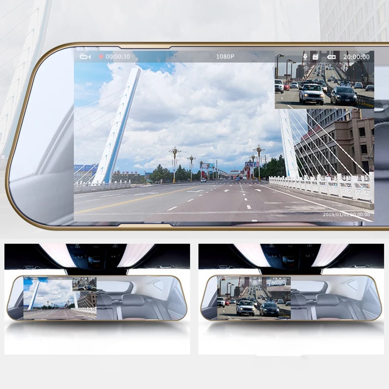 OPQ-4.3 Inch Mirror Dash Cam, Dash Cam Video Front And Rear Wide Angle 1080P HD Video Screen Front And Rear Driving Recorder
