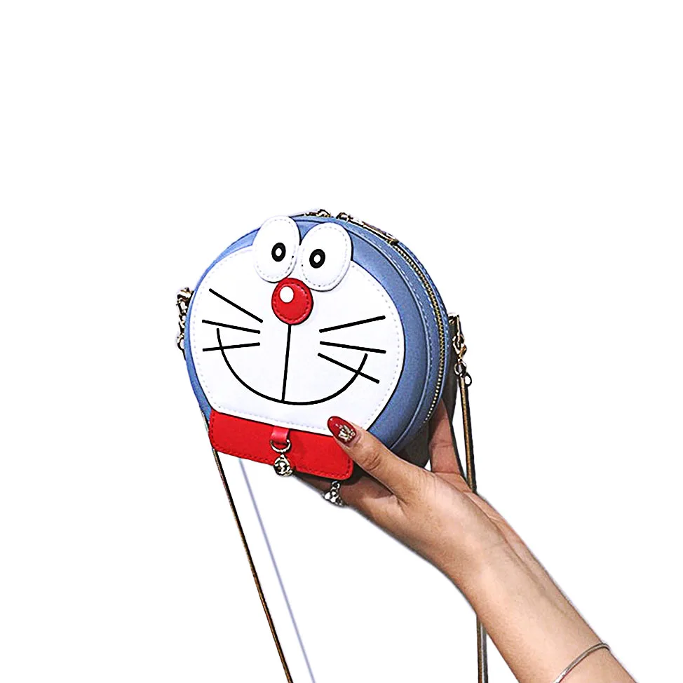 Женские круглые Doraemon через плечо мультфильм печать цепочка дамские сумки, Курьерская сумка маленькая сумка на плечо дамская сумочка